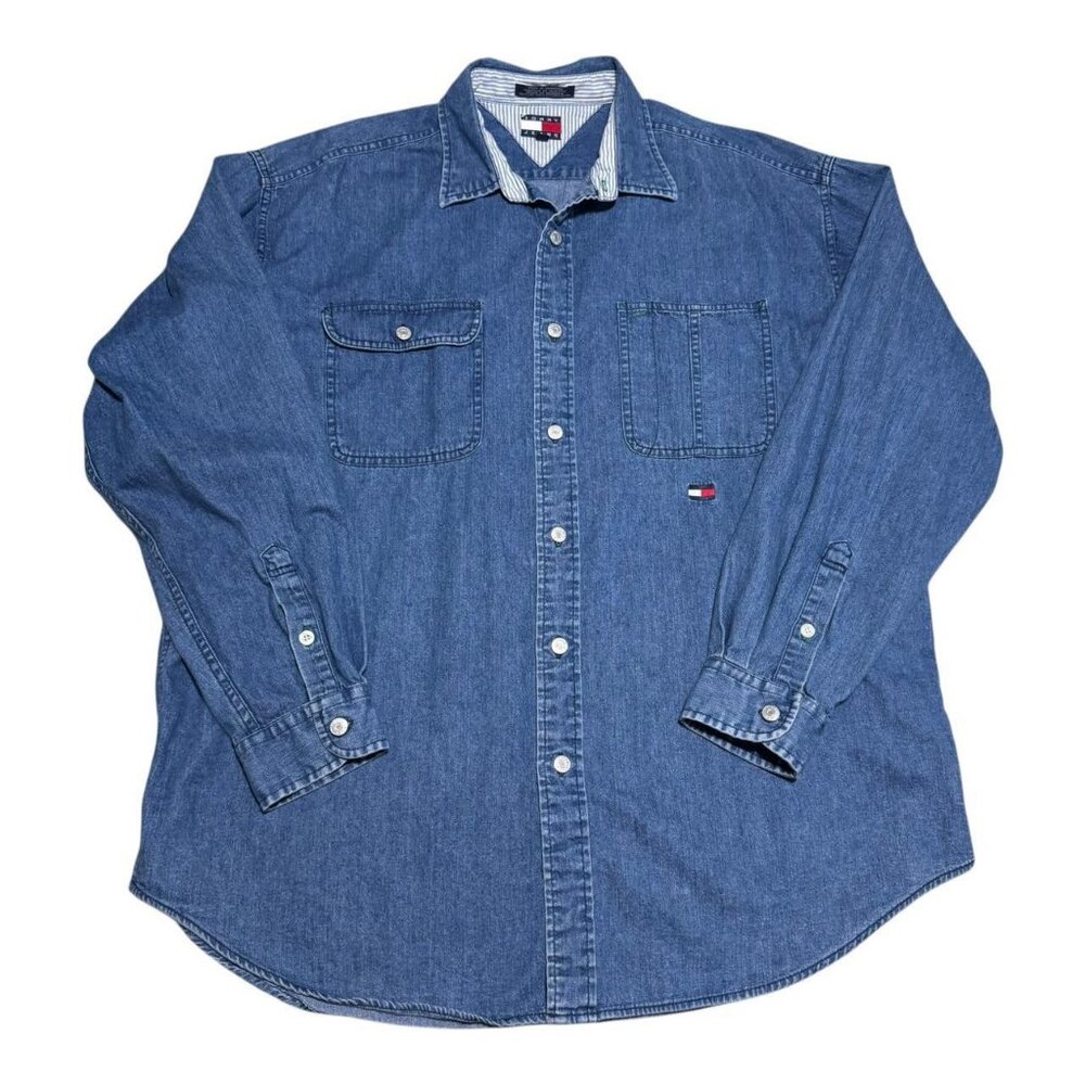 Vintage Tommy Jeans‎ Cotton Denim Casual Oversized Button Up Shirt Adult Large